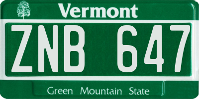 VT license plate ZNB647