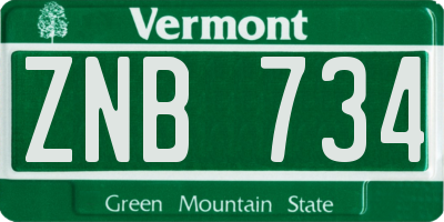 VT license plate ZNB734