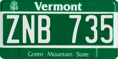 VT license plate ZNB735