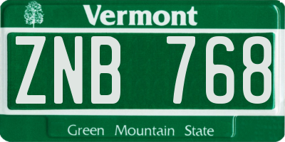 VT license plate ZNB768