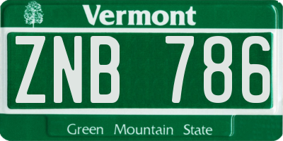 VT license plate ZNB786
