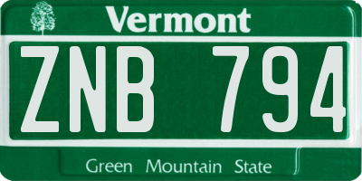 VT license plate ZNB794