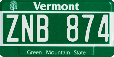 VT license plate ZNB874