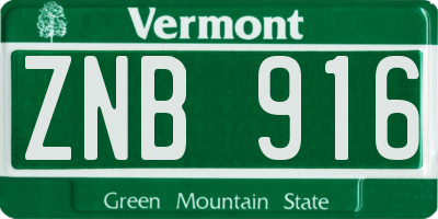 VT license plate ZNB916