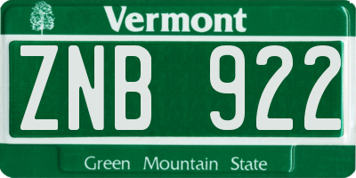 VT license plate ZNB922