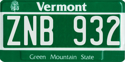 VT license plate ZNB932