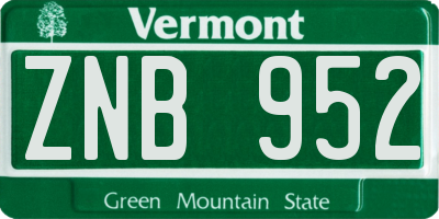 VT license plate ZNB952
