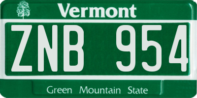 VT license plate ZNB954