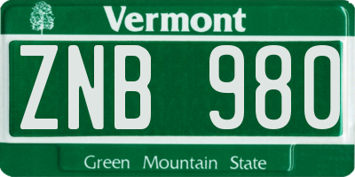 VT license plate ZNB980