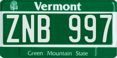VT license plate ZNB997