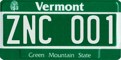 VT license plate ZNC001