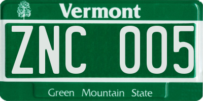 VT license plate ZNC005