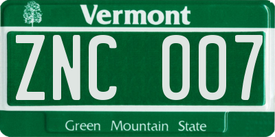 VT license plate ZNC007