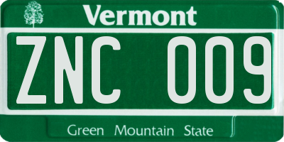 VT license plate ZNC009