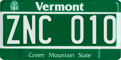 VT license plate ZNC010