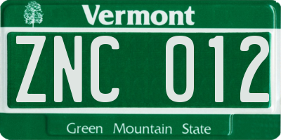 VT license plate ZNC012