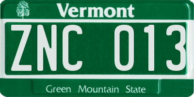 VT license plate ZNC013