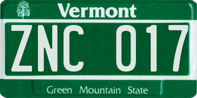 VT license plate ZNC017
