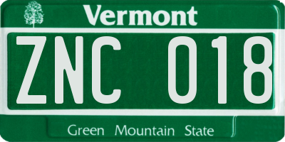 VT license plate ZNC018