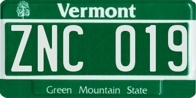 VT license plate ZNC019