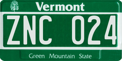 VT license plate ZNC024