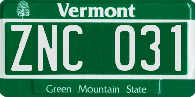 VT license plate ZNC031