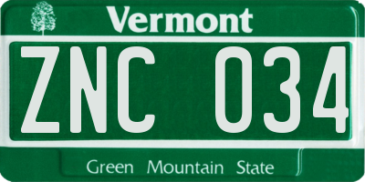 VT license plate ZNC034