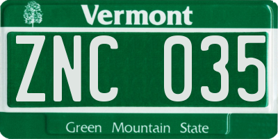 VT license plate ZNC035