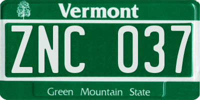 VT license plate ZNC037