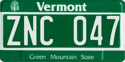VT license plate ZNC047
