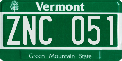 VT license plate ZNC051