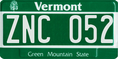 VT license plate ZNC052