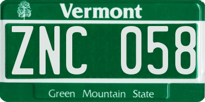 VT license plate ZNC058