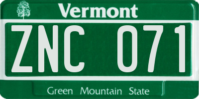 VT license plate ZNC071