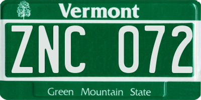 VT license plate ZNC072