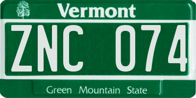 VT license plate ZNC074