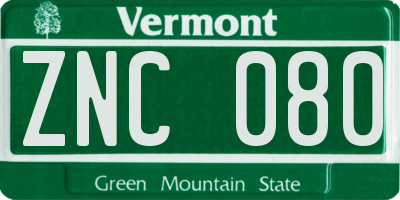 VT license plate ZNC080
