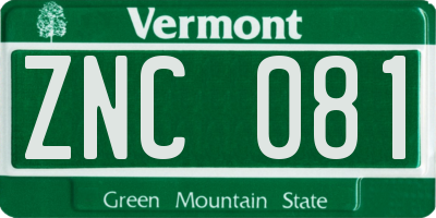 VT license plate ZNC081