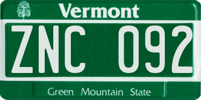 VT license plate ZNC092
