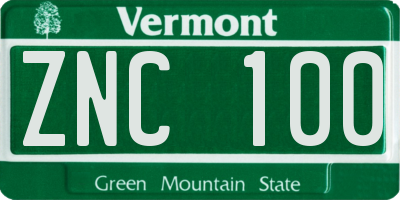 VT license plate ZNC100