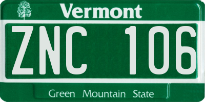 VT license plate ZNC106