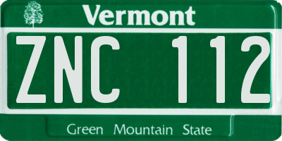 VT license plate ZNC112