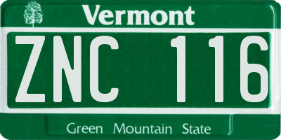 VT license plate ZNC116