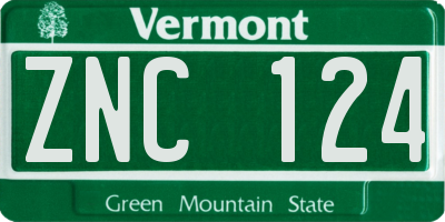 VT license plate ZNC124