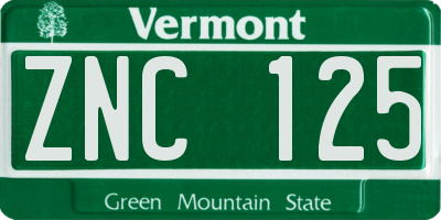 VT license plate ZNC125