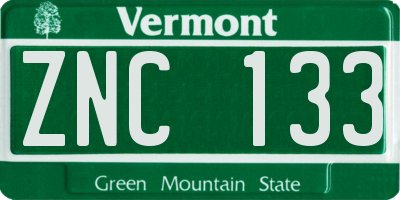 VT license plate ZNC133