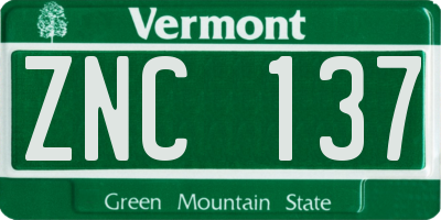VT license plate ZNC137