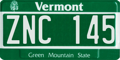 VT license plate ZNC145