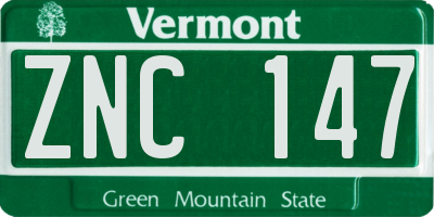 VT license plate ZNC147