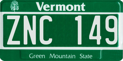 VT license plate ZNC149
